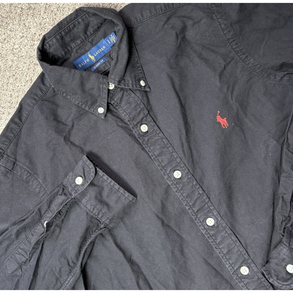 Polo Ralph Lauren Mens Small Classic Fit Button Down Shirt Solid Black Pony